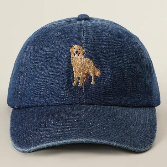 Golden Retriever Embroidered Dark Denim Baseball Cap