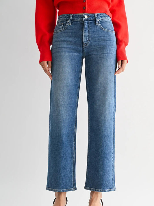 Mid Rise Slim Wide Leg (Medium Denim)