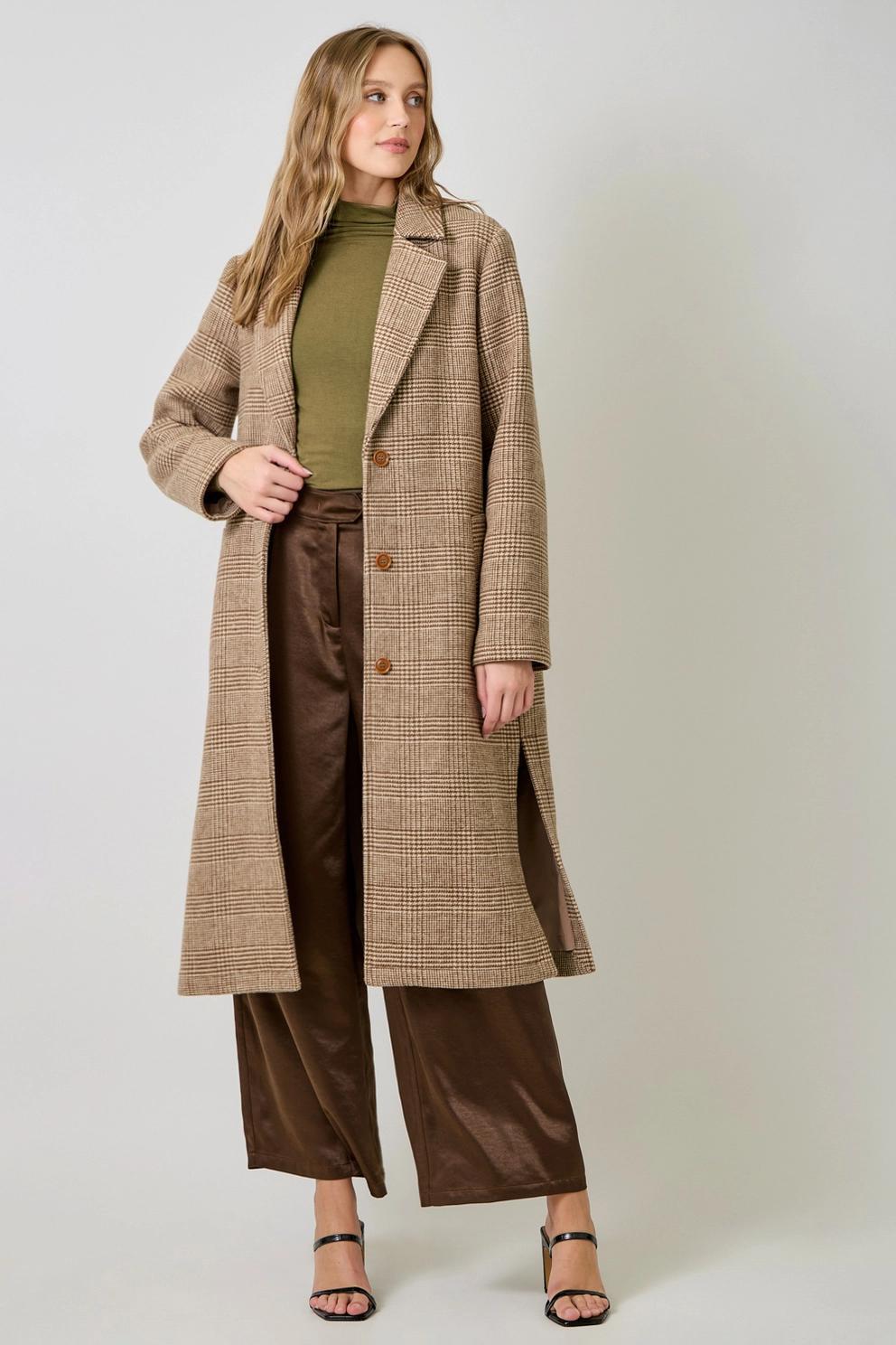 Houndstooth Plaid Long Coat