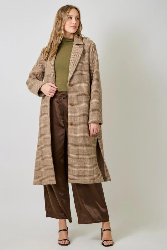 Houndstooth Plaid Long Coat