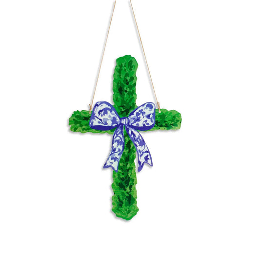 Boxwood Cross Door Hanger Green/Blue