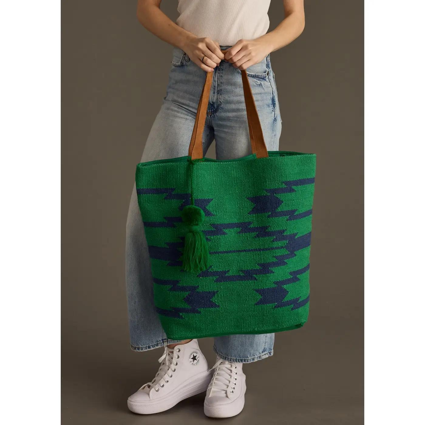 Green & Navy Aztec Tote