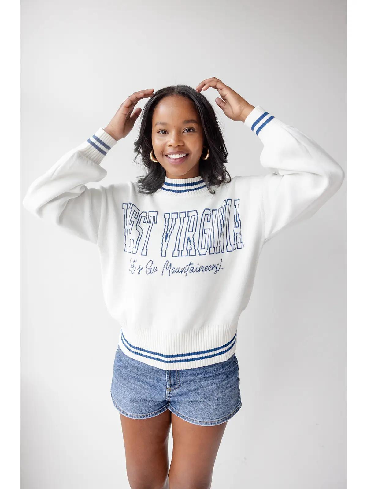 West Virginia Queen Oversized Striped Crew Sweater