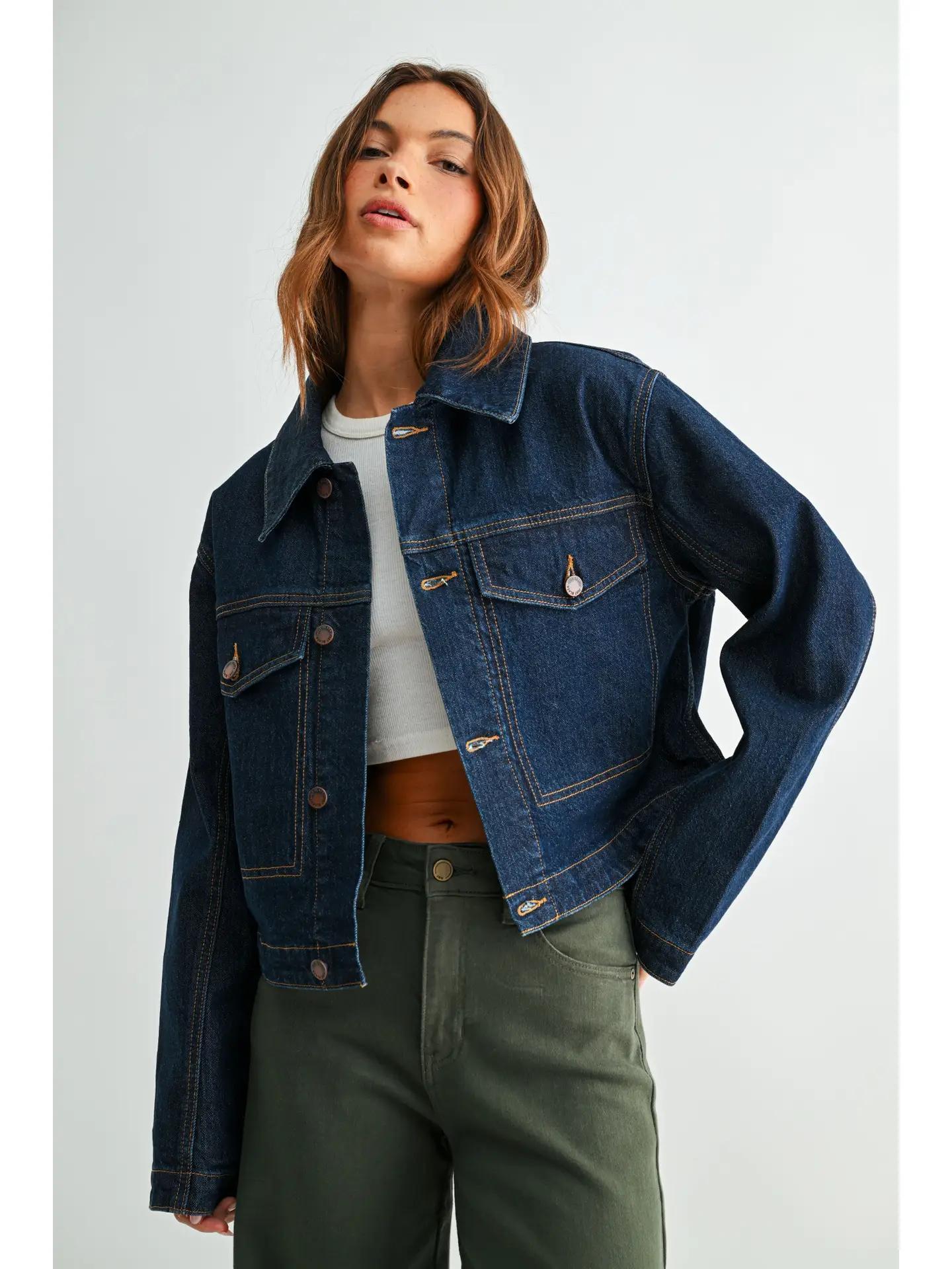 Jb Collection Fur Collar Jacket - Dark Denim