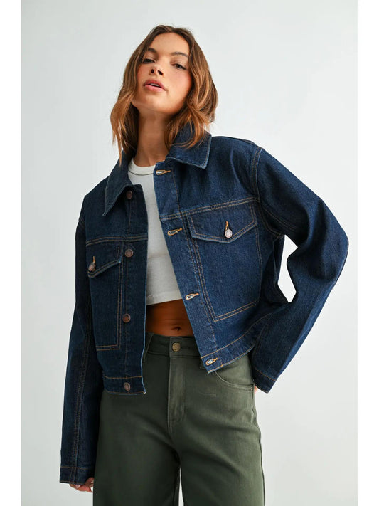 Jb Collection Fur Collar Jacket - Dark Denim