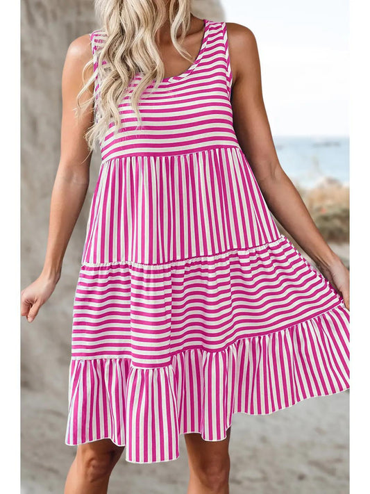 Chic Stripe U Neck Sleeveless Mini Dress