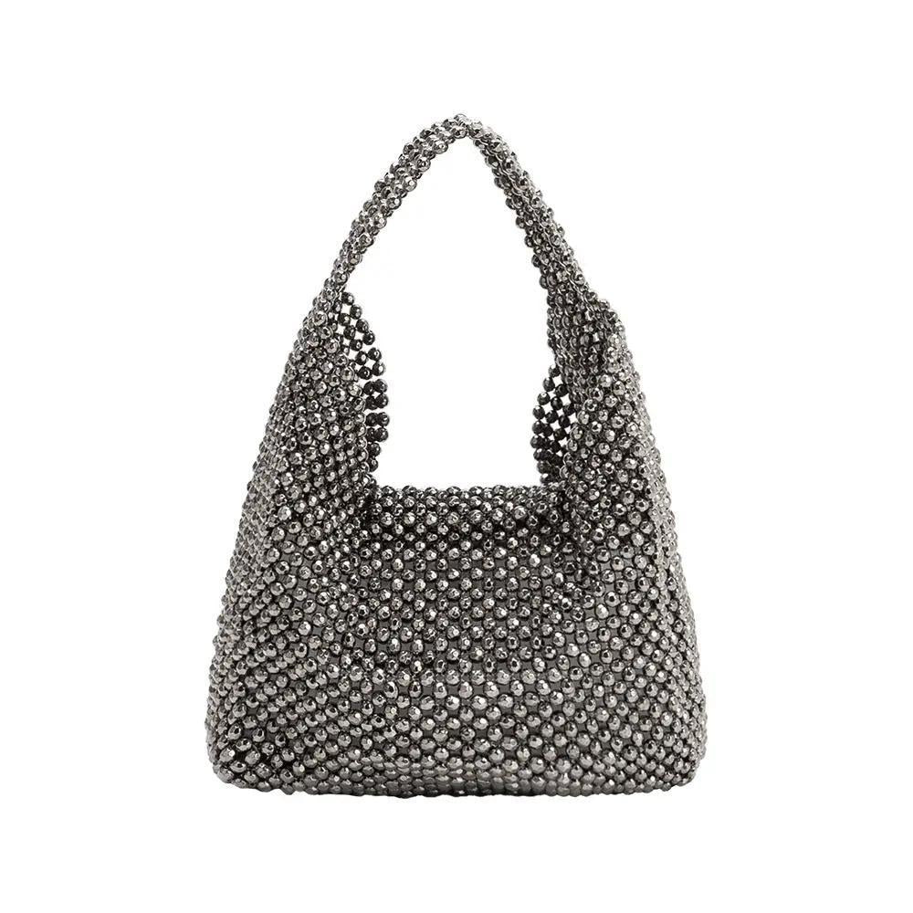 Krystal Black Beaded Top Handle Bag
