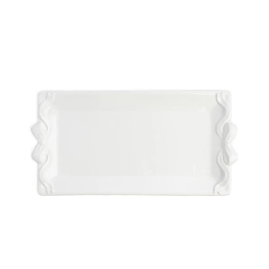 Bow Embossed Rectangle Platter White