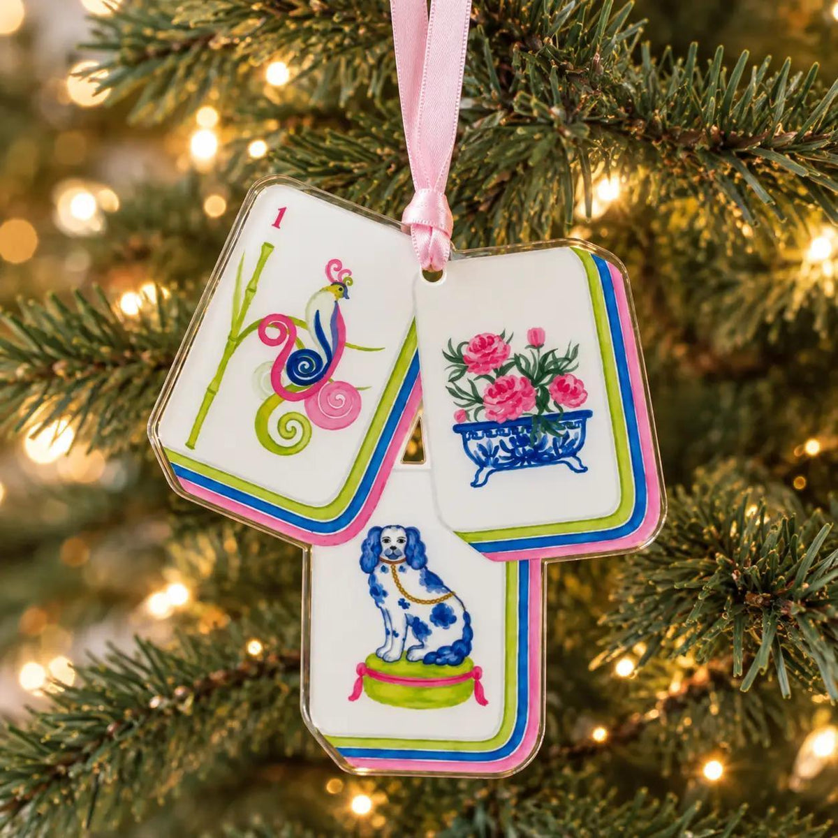 Mahjong Christmas Ornament Tile Acrylic
