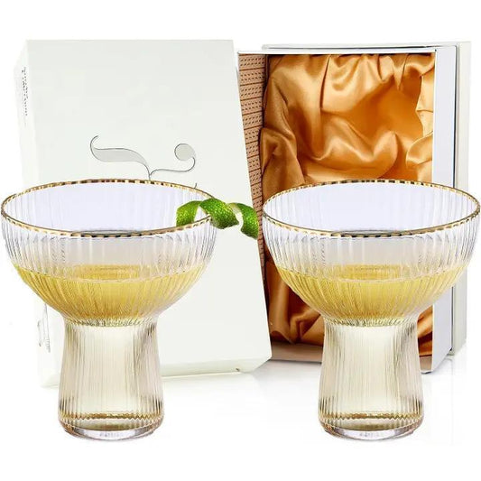 Stemless Gold Rim Cocktail & Margarita Glasses - Set of 2