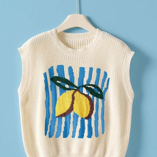 Lemon Graphic Knit Vest Citrus Print