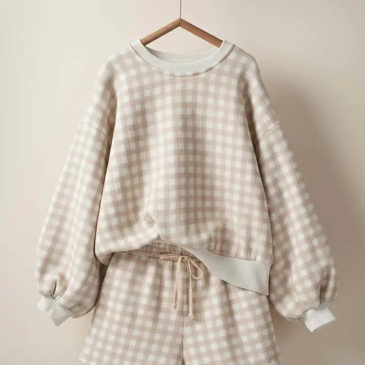 Gingham Fuzzy Knit Lounge Set