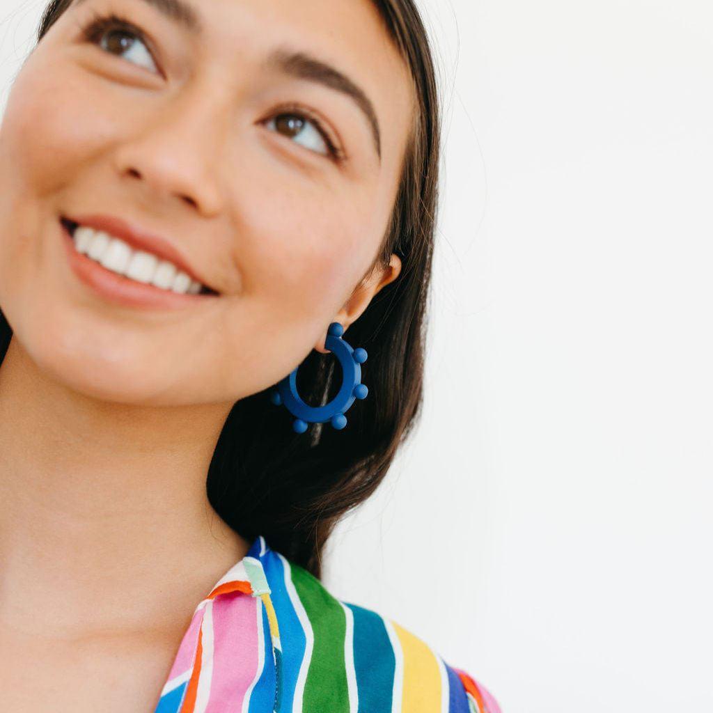 Navy Bead Hoops