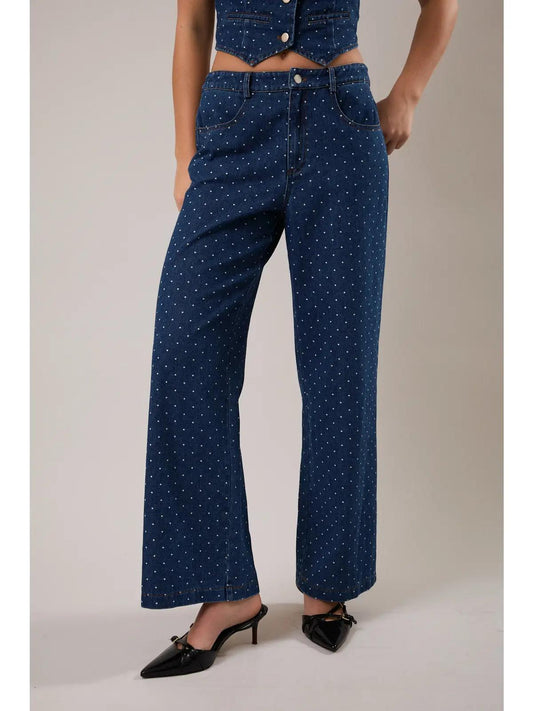 Mid-Rise Polka Dot Denim Pants