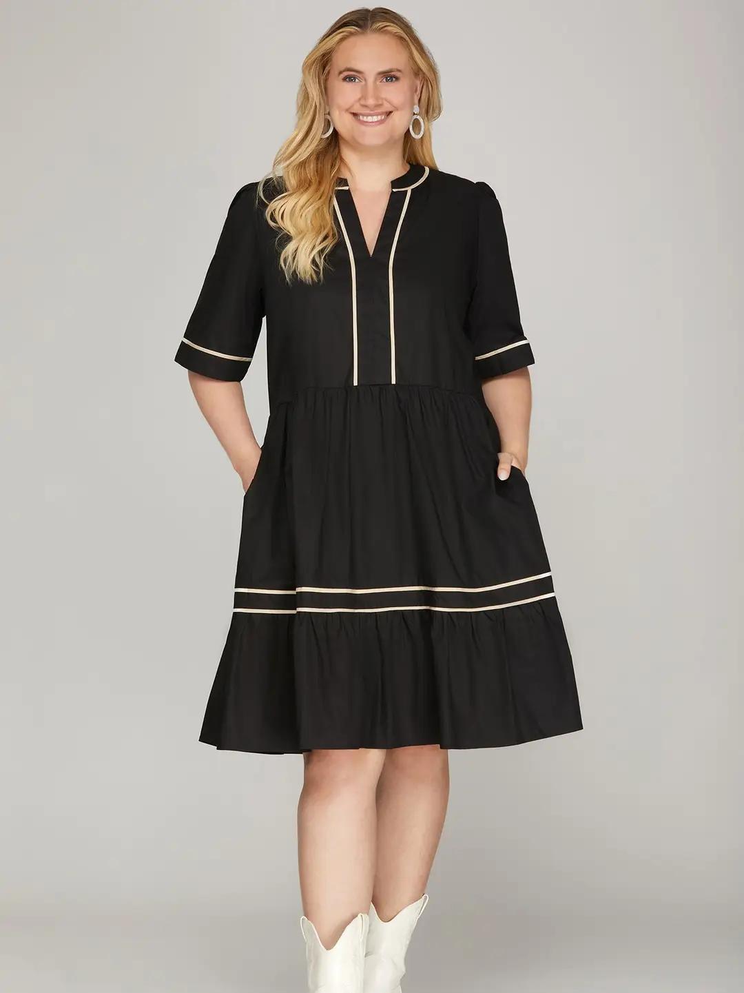 Short Sleeve Tiered Solid Mini Dress