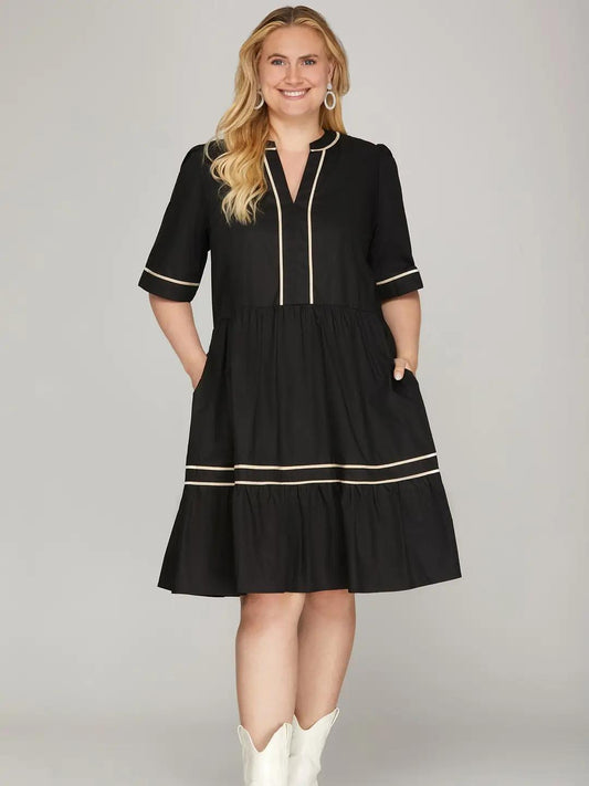 Short Sleeve Tiered Solid Mini Dress
