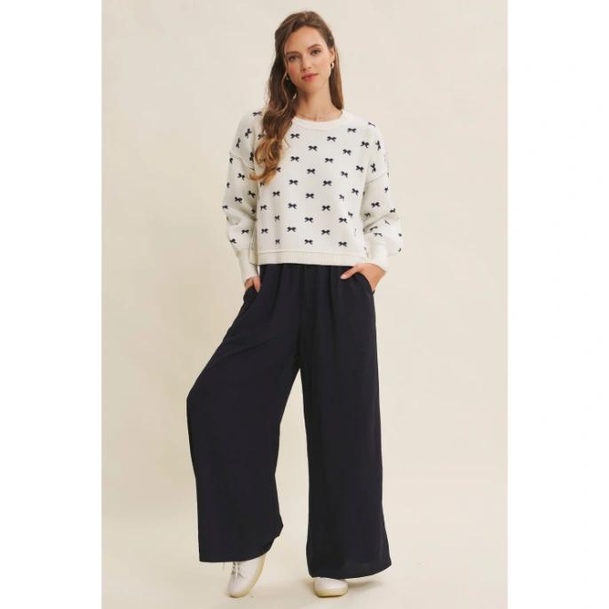 High-Waist Wide-Leg Flowy Pants With Elastic Band