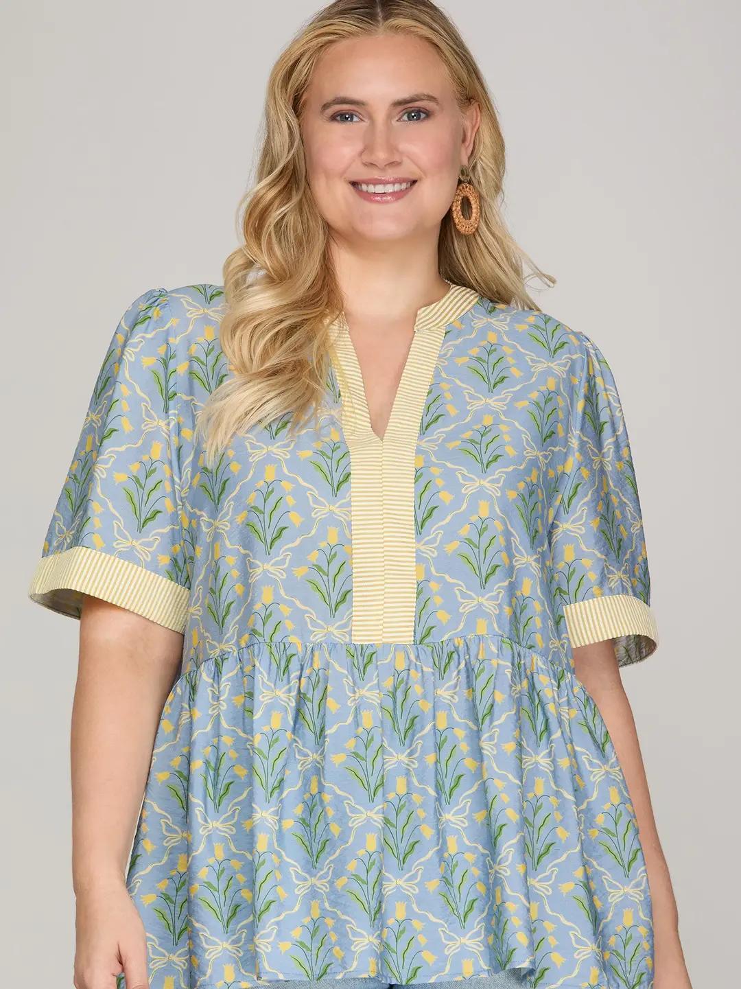 Short Sleeve Printed Woven Top