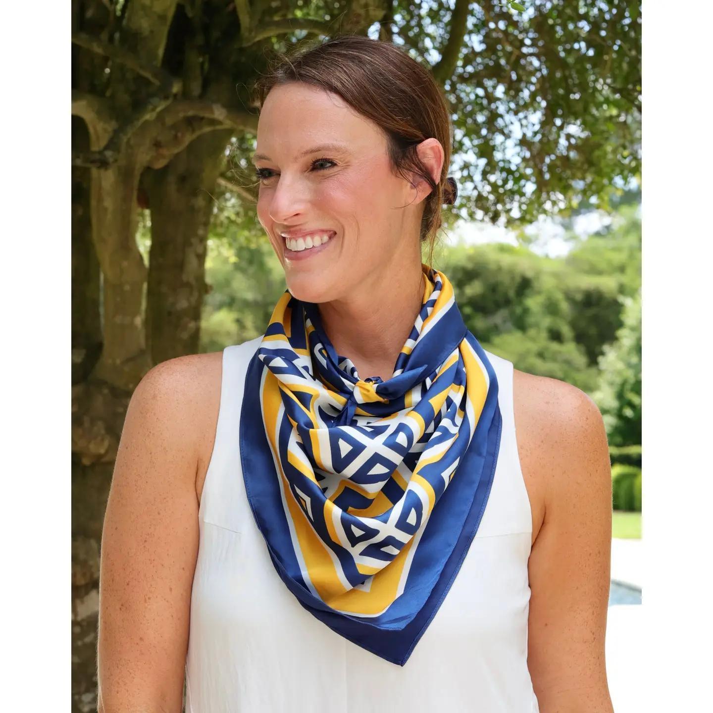 Barrett Tile Scarf Large Navy Gold