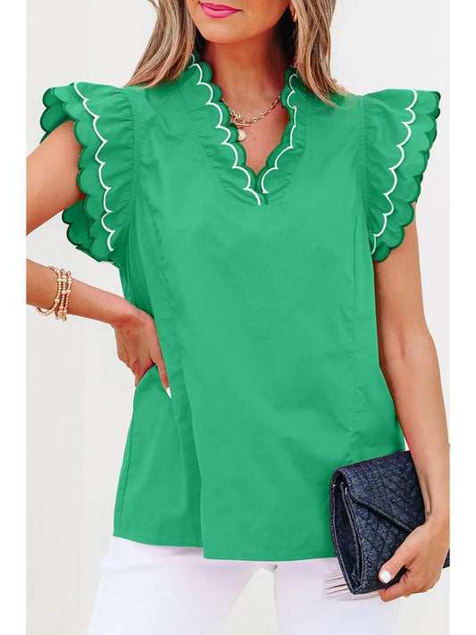 Contrast Scallop Trim Layered Short Sleeve Blouse