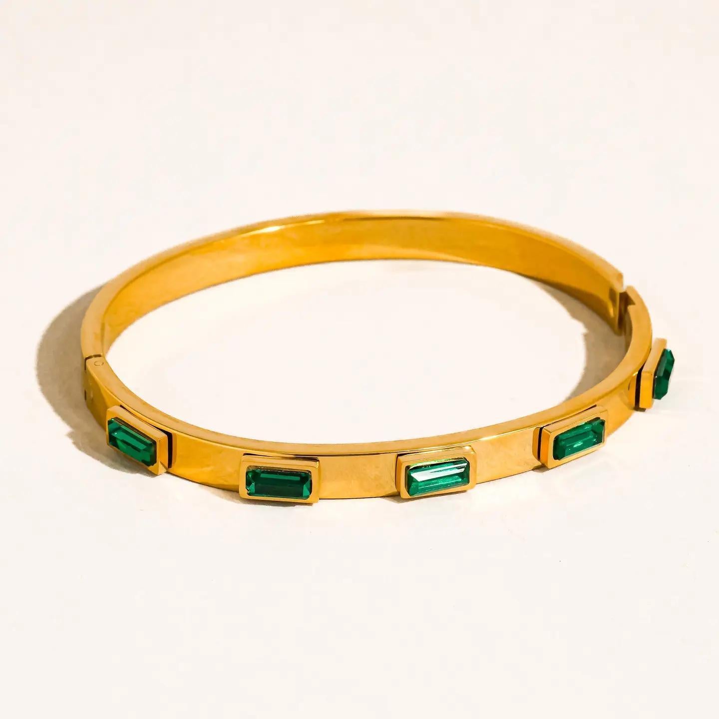 Tanith 18K Gold Non-Tarnish Baguette Cz Bangle Bracelet