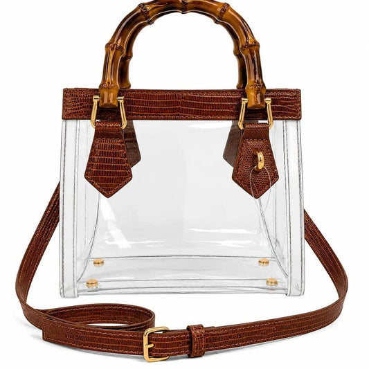 Jules Bamboo Handle Clear Handbag- Brown