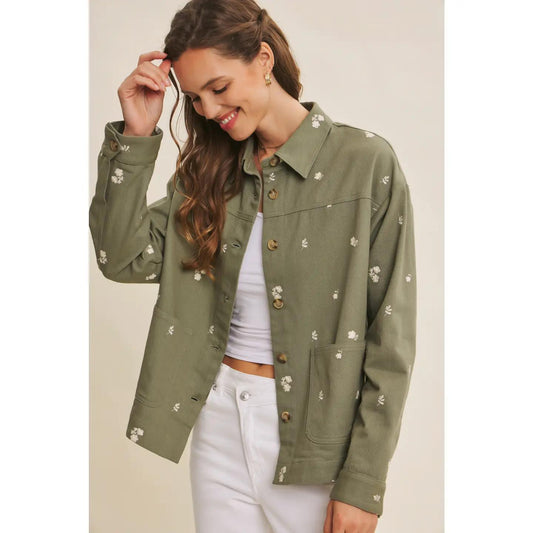 Emboidery Cotton Twill Oversized Utility Jacket