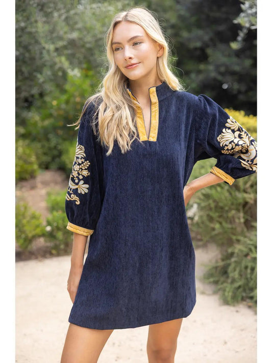 Midnight Gold Velvet Shift Dress