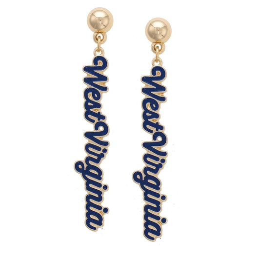 West Virginia Mountaineers Enamel Script Earring in Shiny Go