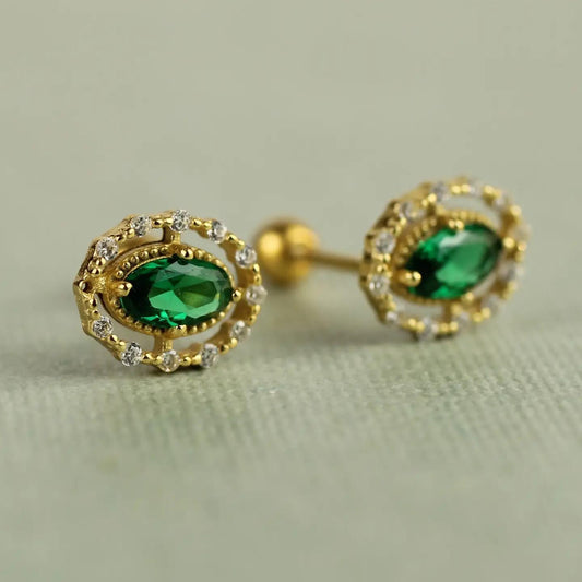 Emerald Queen Oval Jewel Stud Earrings