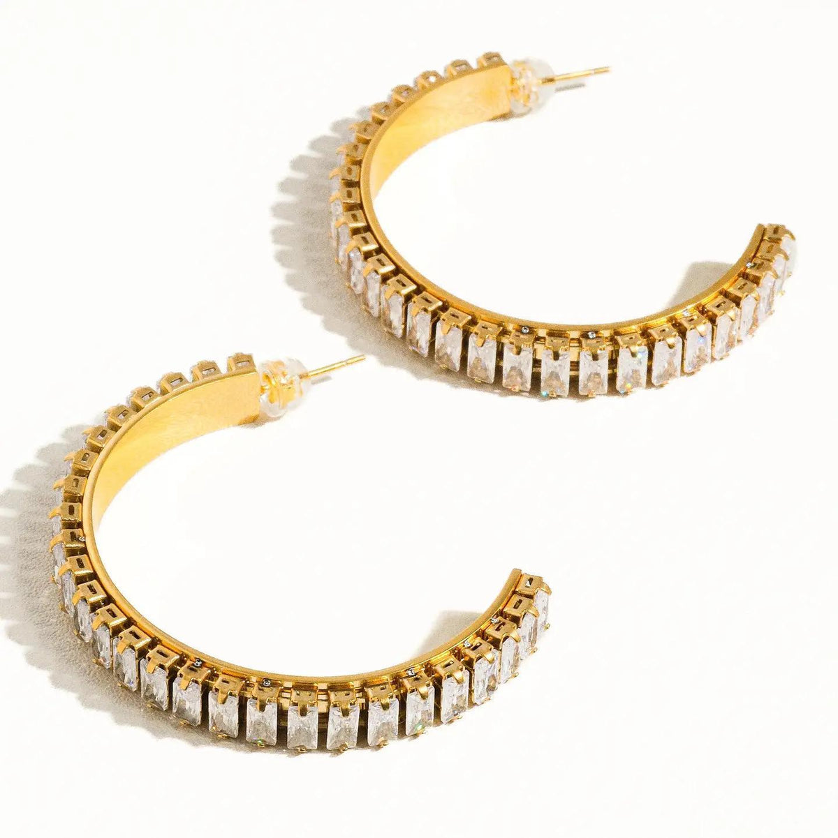 Glamora 18K Gold Non-Tarnish Large Rhinestone C-Hoop Earring