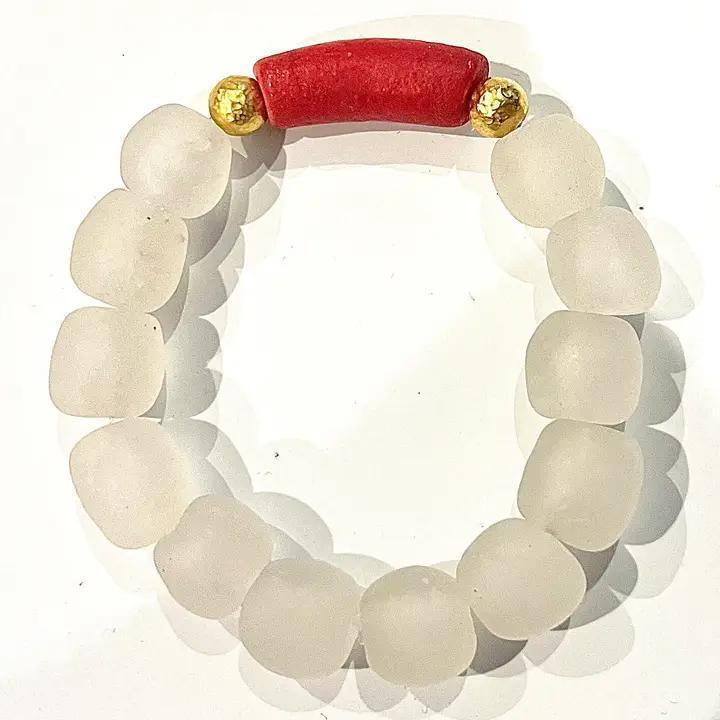 Cylinder Tube Recycled Glass Bead Stretch Bracelet