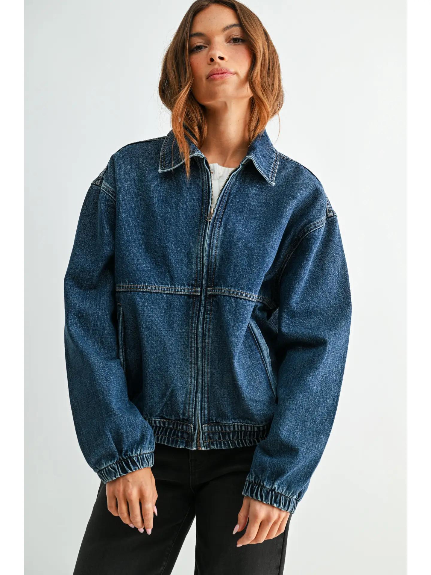 Denim Zip Up Jacket - Dark Denim