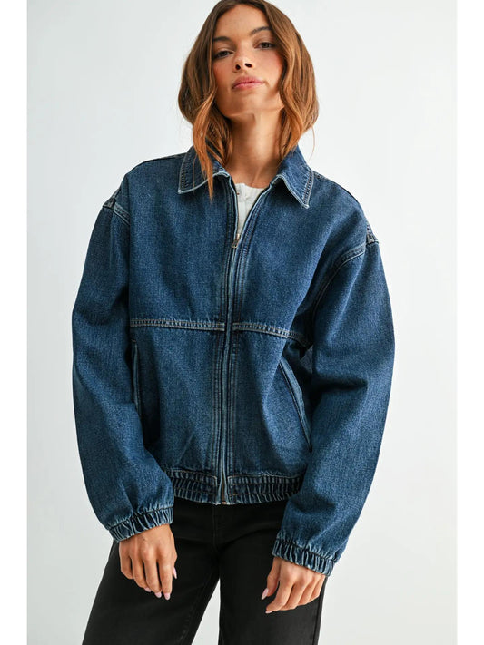 Denim Zip Up Jacket - Dark Denim