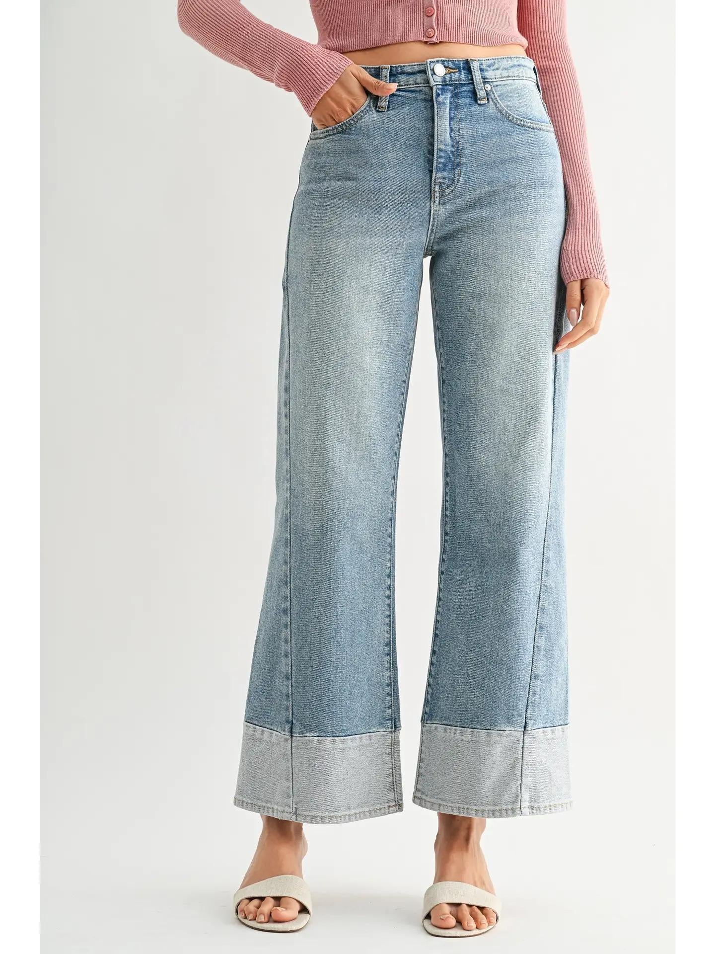 Two Toned Hem Seamed Slim Wide- DP884 - Lt