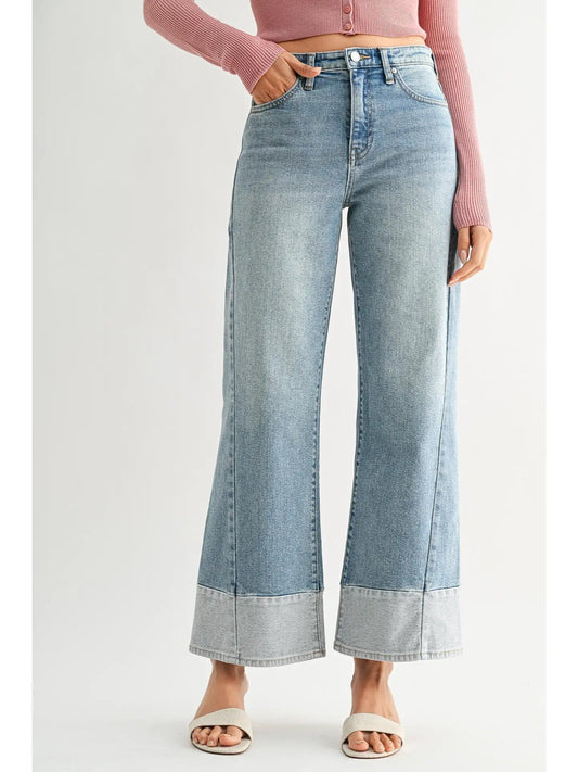 Two Toned Hem Seamed Slim Wide- DP884 - Lt