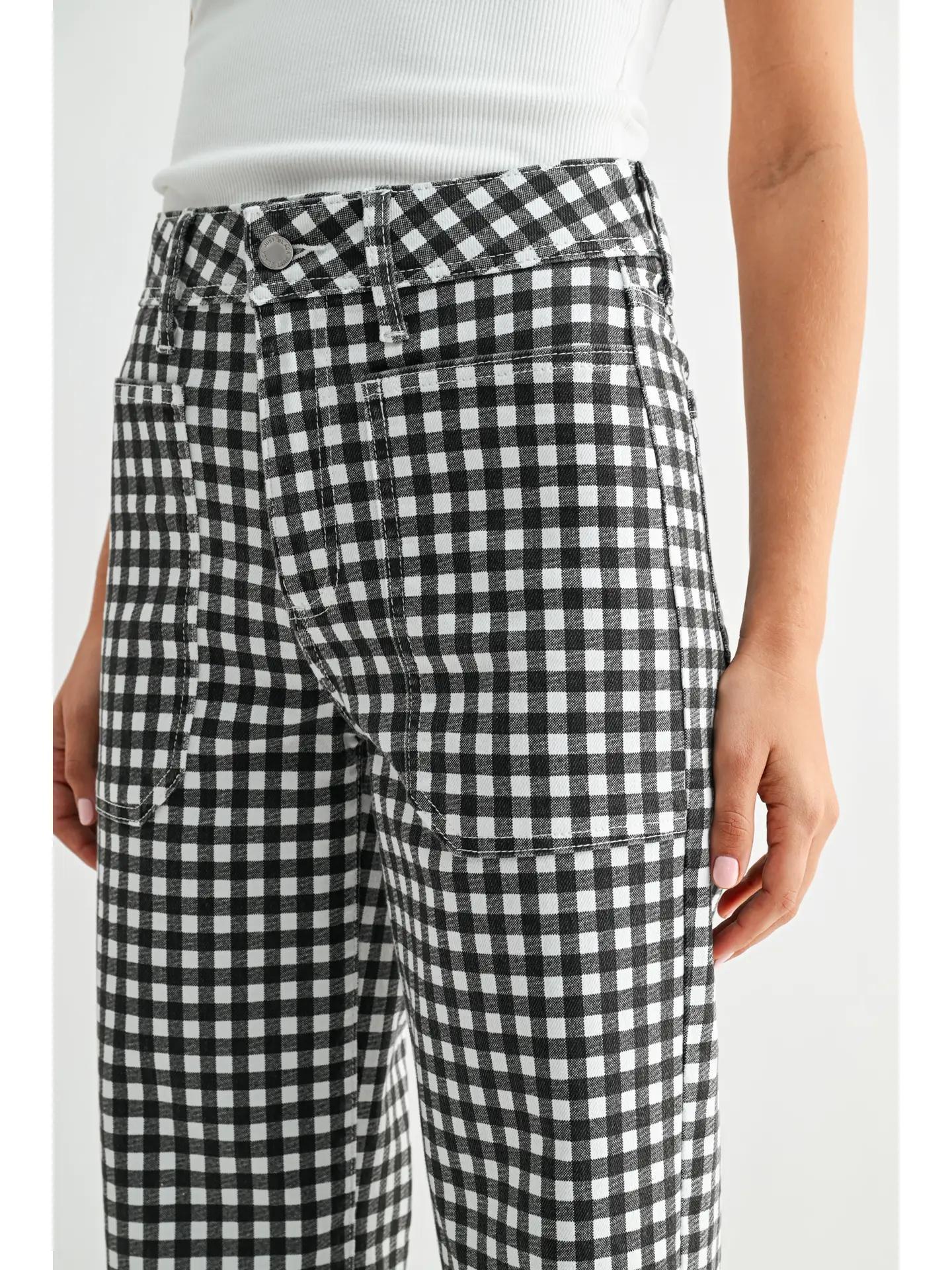 Black Gingham - High Rise Utility Wide Leg