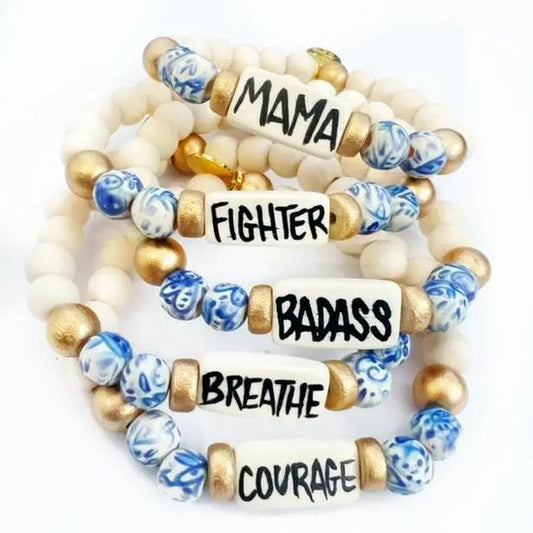 Affirmation Word Beaded Bracelets Inspirational - Blue White