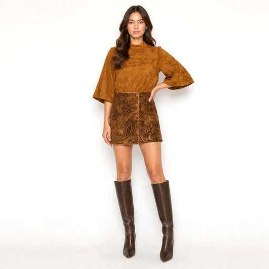 Rust & Romance Camel Suede Top