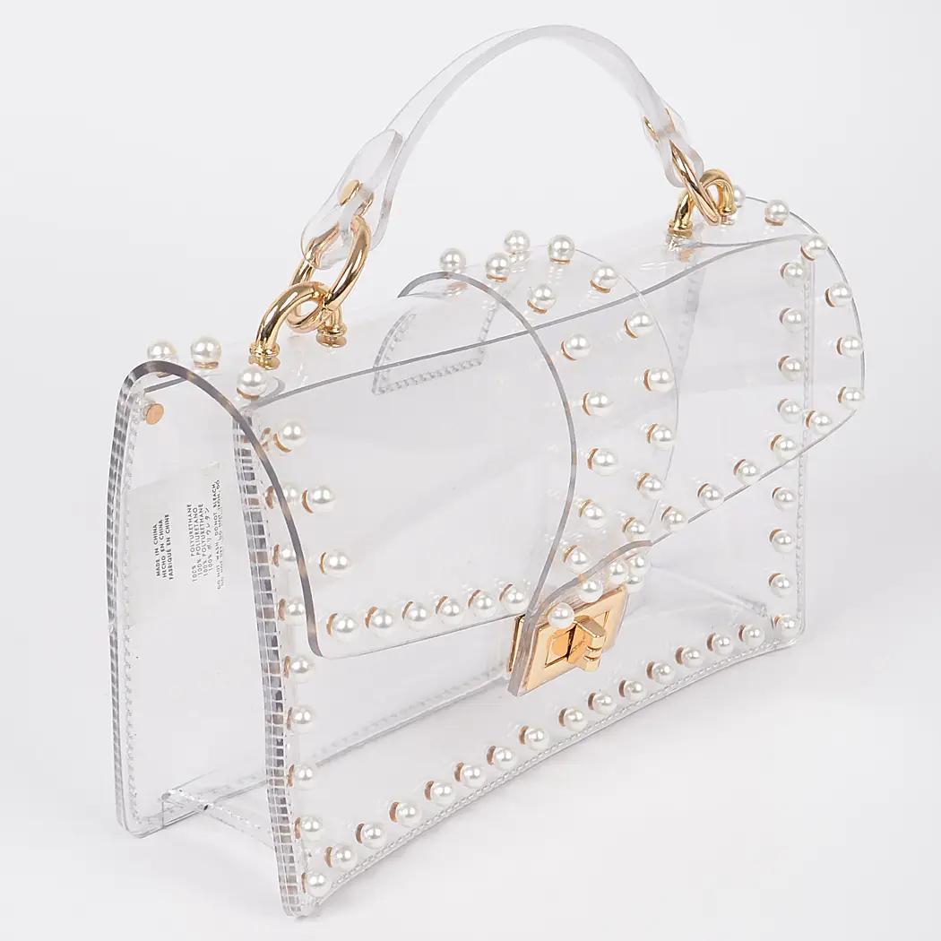 Transparent Clutch W/Faux Pearl