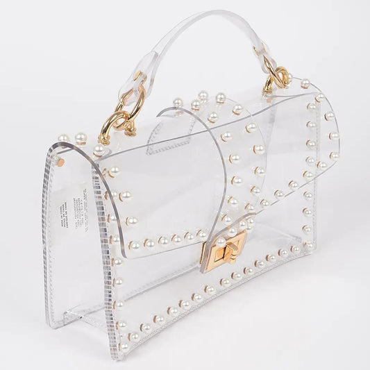 Transparent Clutch W/Faux Pearl