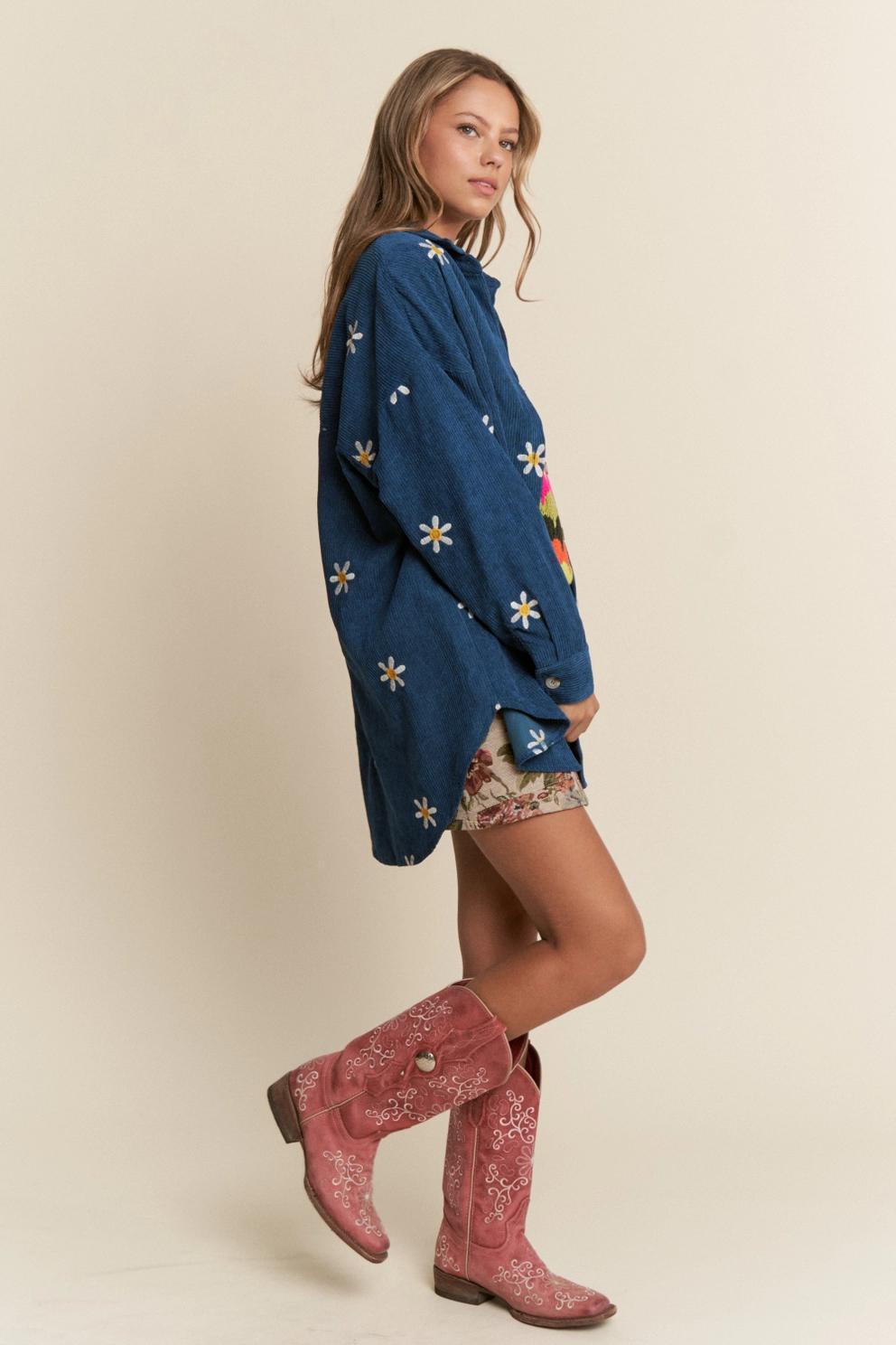 Floral Embroidered Button Down Shacket