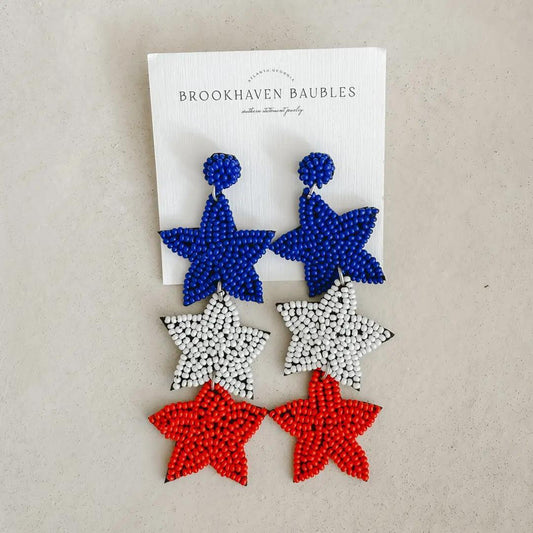 Red White and Blue Dangle Star Earrings