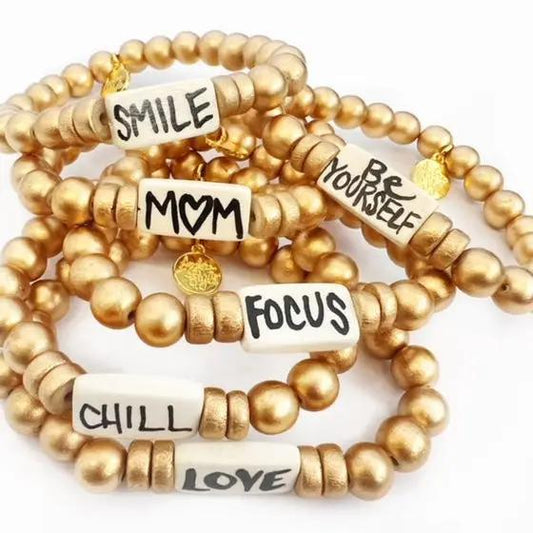 Affirmation Word Beaded Bracelets - Matte Gold