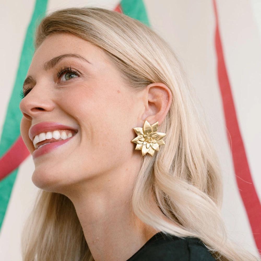Gold Poinsettia Earrings