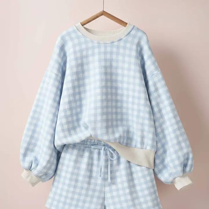 Gingham Fuzzy Knit Lounge Set