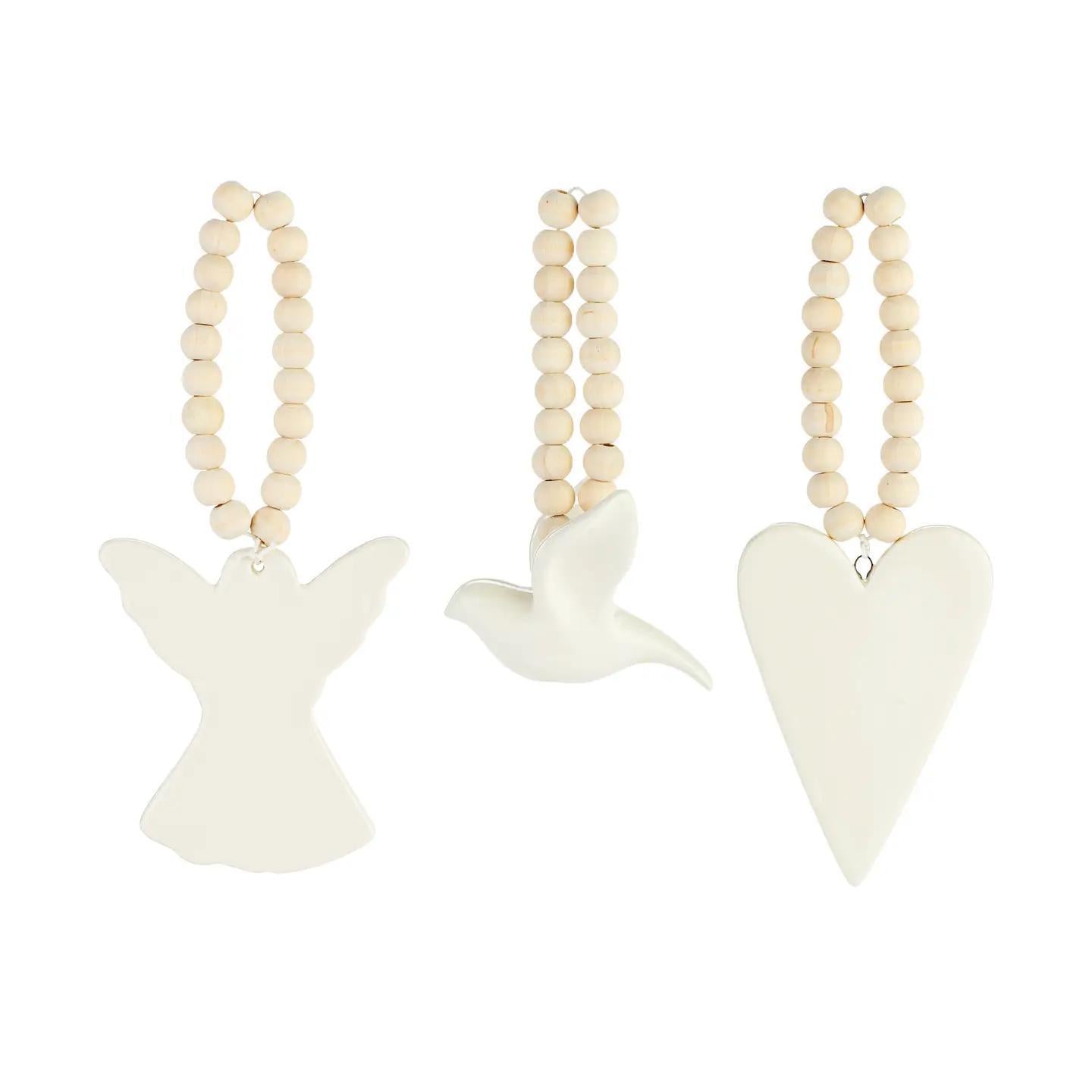 Angel Heart & Dove Hanging Ornaments - 3 Assorted