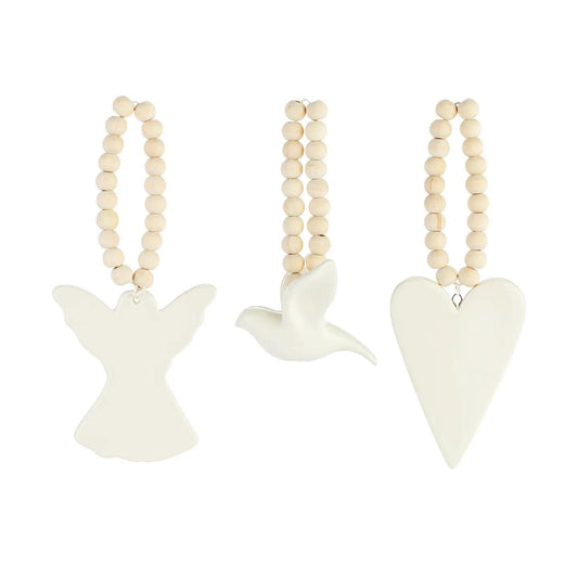 Angel Heart & Dove Hanging Ornaments - 3 Assorted
