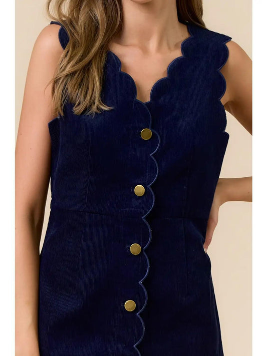 Corduroy Scalloped Edge Mini Dress