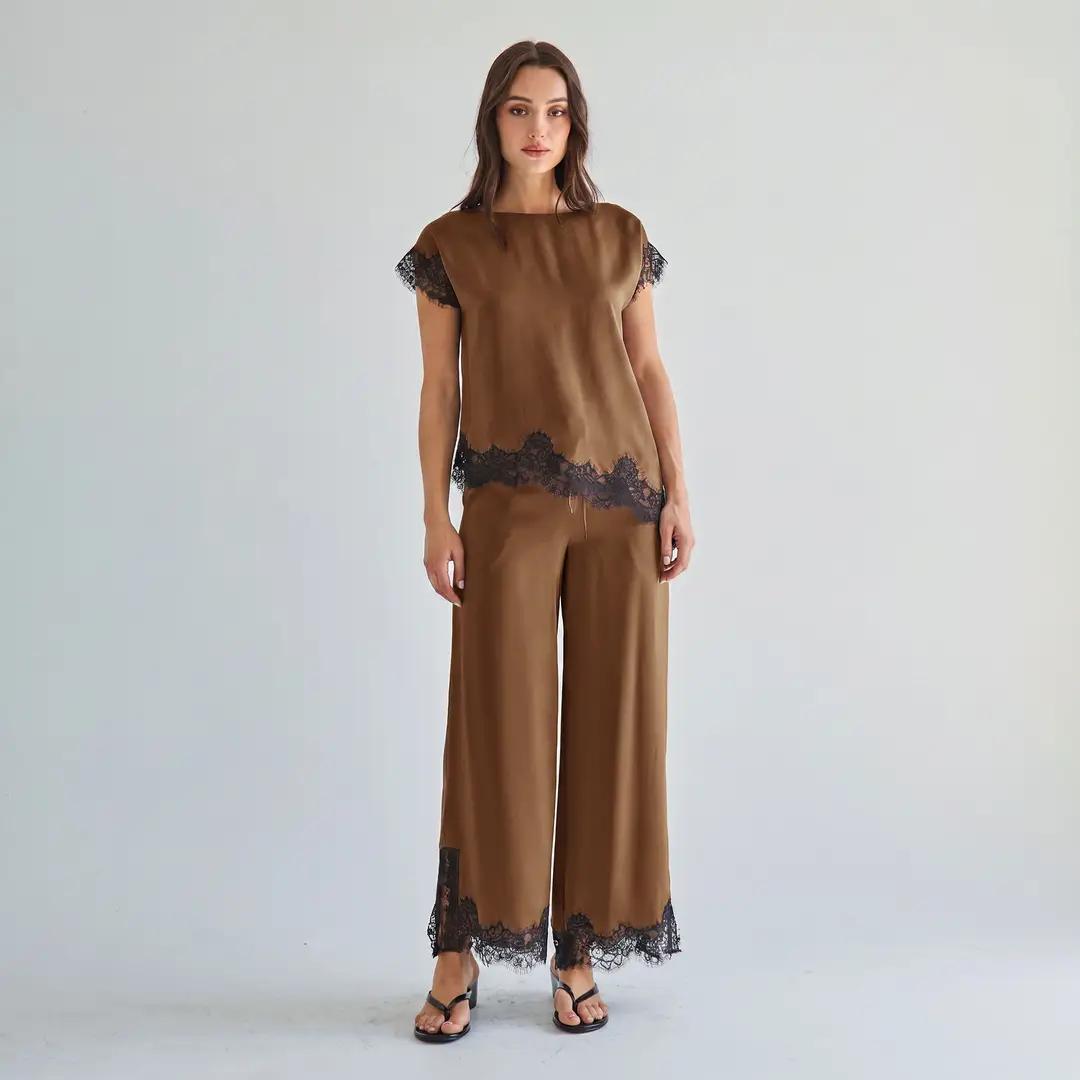 Satin Lace Top & Pants Set